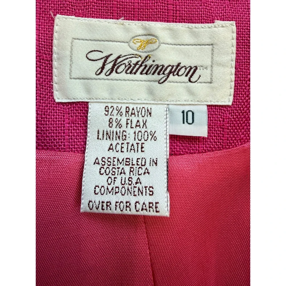 Vintage Worthington‎ Hot Pink Skirt Suit Set 10 12 Double Breasted Linen Blend